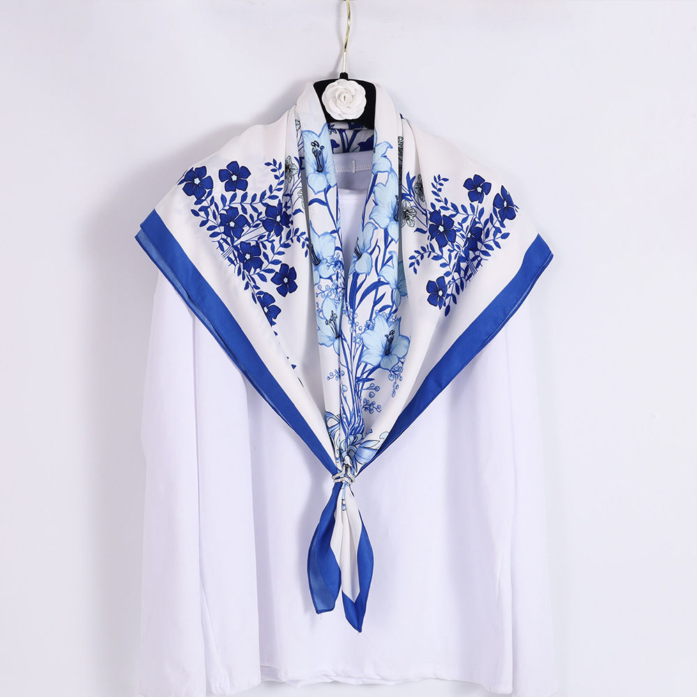 temperament Plain Jane flowers and plants printing Silk scarf 90*90cm Large square shirt suit Accessories Silk scarf scarf wholesale