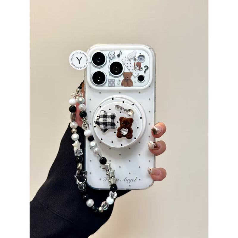 Matte Magnetic Suction·Cute Ins-Style Houndstooth Star Bear Imd Phone Case Suitable for Iphone171615 Case