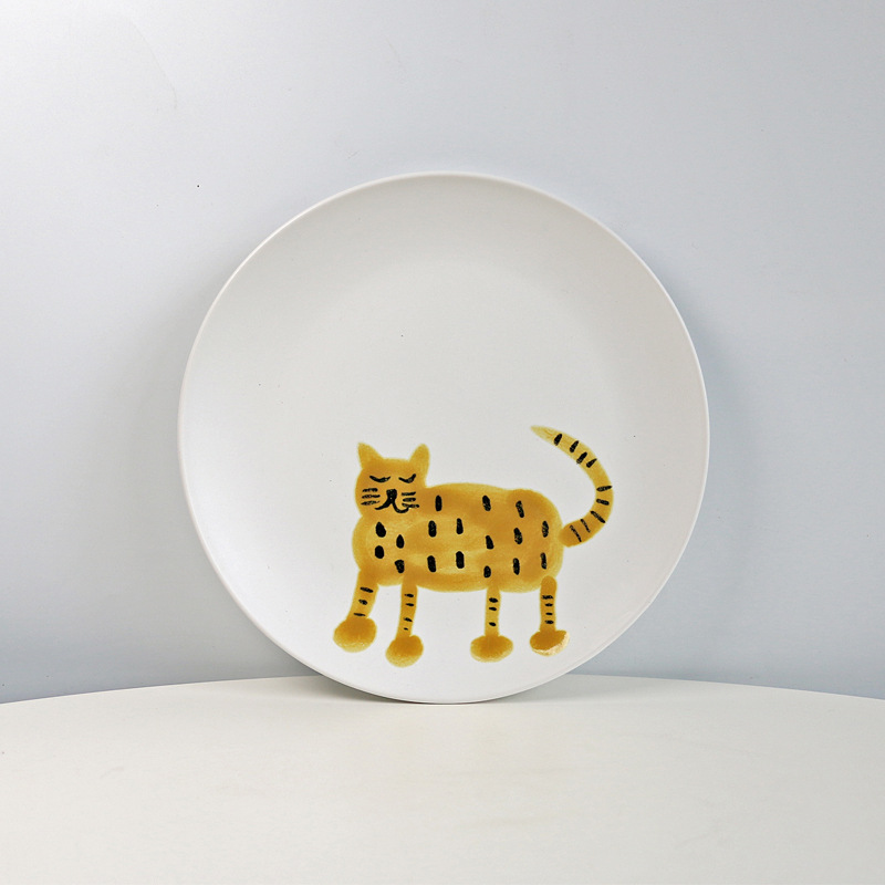 INS lindo pintado a mano gato Tigre taza Placa de dibujos animados cerámica pareja taza de café simple