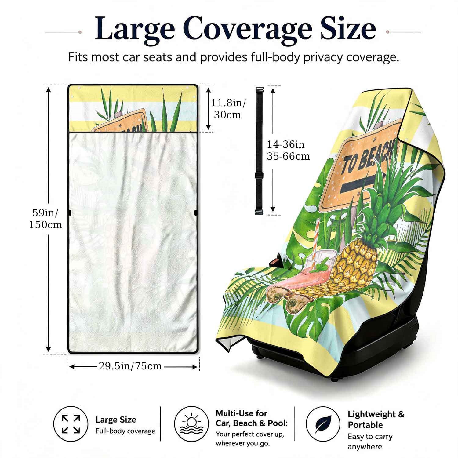 Summer bath towel and car seat cover 2-in-1, ultra-fine fiber outdoor beach and car dual-use universal seat cushion