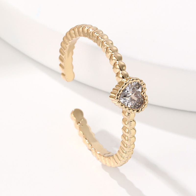 Heart Shape Pattern Simple Style Heart Shape Copper Plating Zircon Open Ring