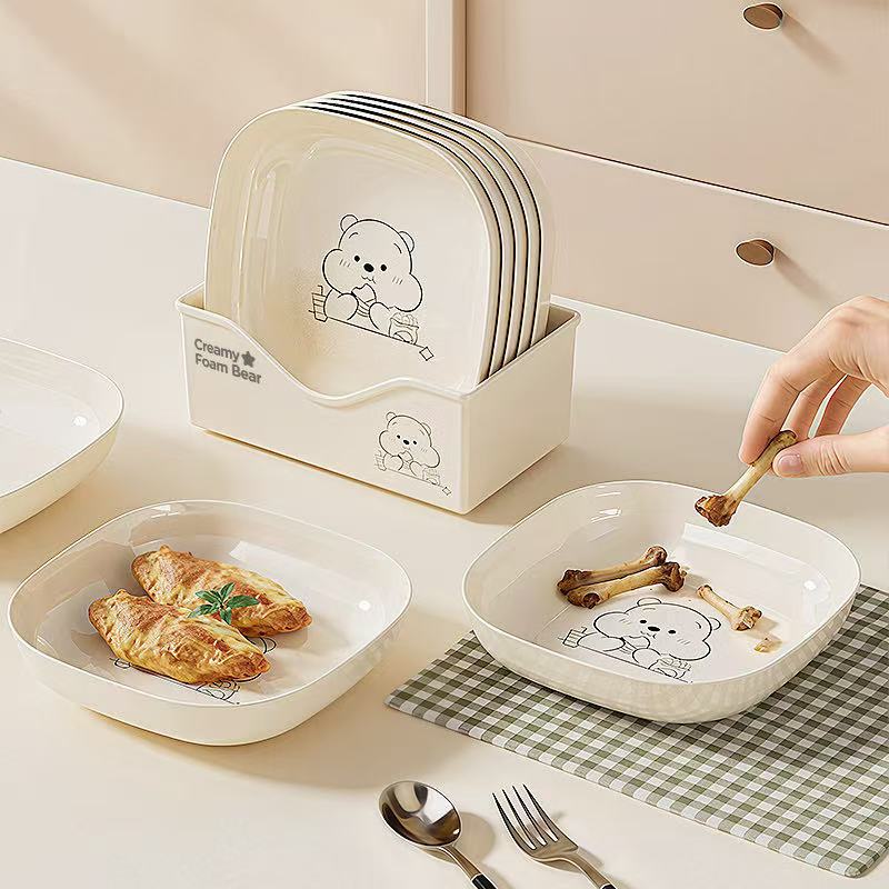 Square Cream-Colored Bear-Shaped Bone Plate, Creative Dish for Bones, Small Dish for Bones, Waste Dish, Small Plate for Bones