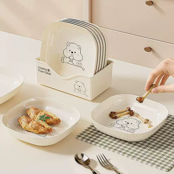 Square Cream-Colored Bear-Shaped Bone Plate, Creative Dish for Bones, Small Dish for Bones, Waste Dish, Small Plate for Bones