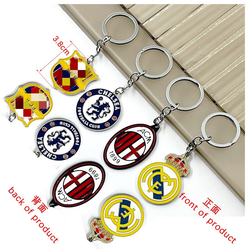 Barcelona Real Madrid Ac Milan Paris Chelsea Football Keychain Backpack Pendant Jewelry Zinc Alloy Double-Sided Colorful