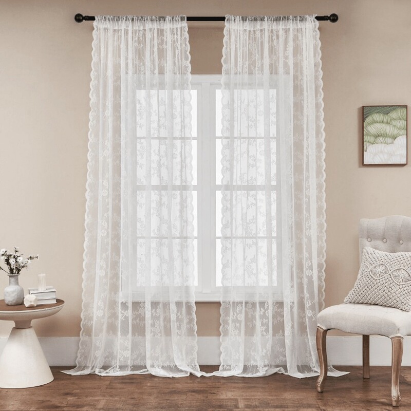 Cross-Border Popular Floral Lace Curtains, Blackout Bedroom Sheer Curtains, Window Screens, German Curtains, Living Room Curtain Fabric Wholesale Factory