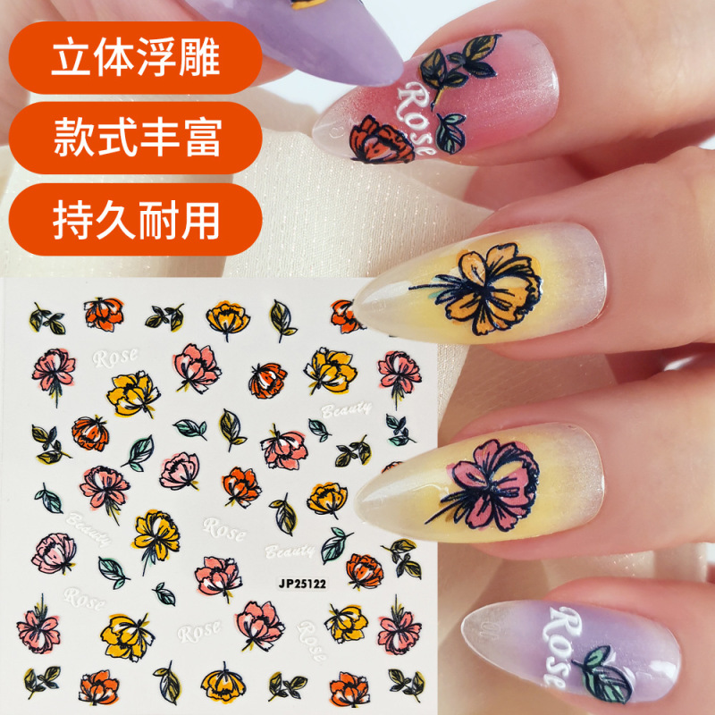 New 5D Embossed Nail Stickers with Flowers, Butterflies, Letters, and Floral Art Decorations, Nail Decals, In-Stock Wholesale New 5D Embossed Nail Stickers with Flowers, Butterflies, Letters, and Floral Art Decorations, Nail Decals, In-Stock Wholesale