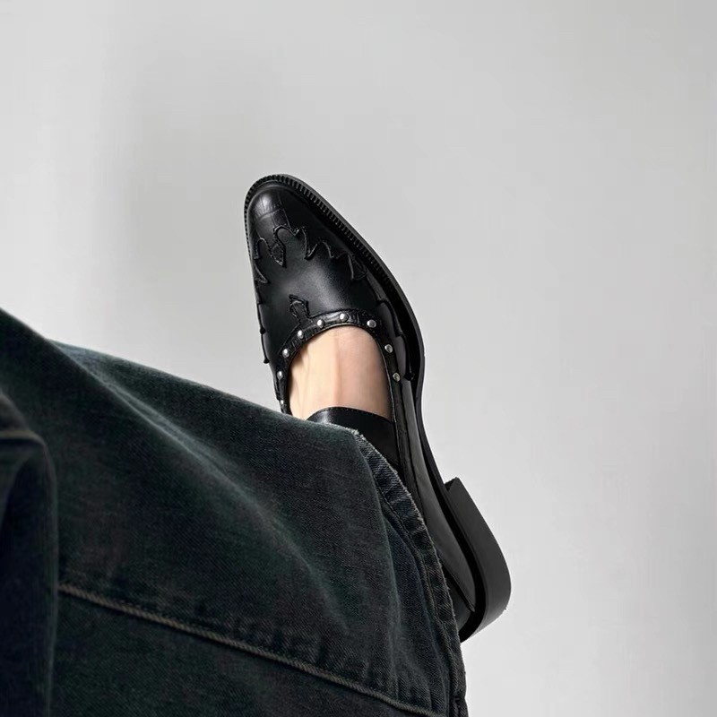 Small niche design with round toe and shallow mouth, Mary Jane single shoe, 2024 summer new punk style dark small_voghion.com