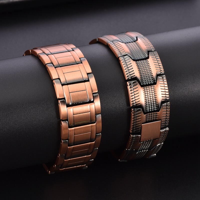 Cross-Border Popular Three-Row Magnet Red Copper Bracelet, Fashionable and Simple Men's Shield Negative Ion Energy Bracelet Hand Jewelry