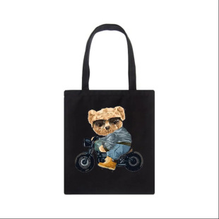 Fashion Bear Print Eco-friendly Women's Shoulder Bag Women's Tote Bag Canvas Shopping Bag Casual Women's Travel Tote Bag Foreign Trade