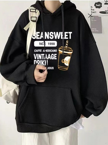 Men's Autumn Hooded Sweatshirt, Men's Winter Fleece Lined Thick American Style Trendy Loose Casual Jacket Men's Fashion Trend