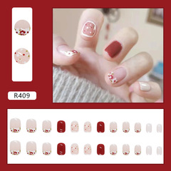 Wearable gel nail polish with red floral dots, whitening beauty nail, detachable complete nail sticker, false nail sticker set