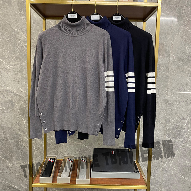 tnom biowhe tb turtleneck sweater slim-fit crew neck pullover four-bar youth fashion long-sleeved sweater autumn