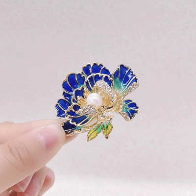 Style Enamel Peony Flower Brooch: Yaxa sancaqları