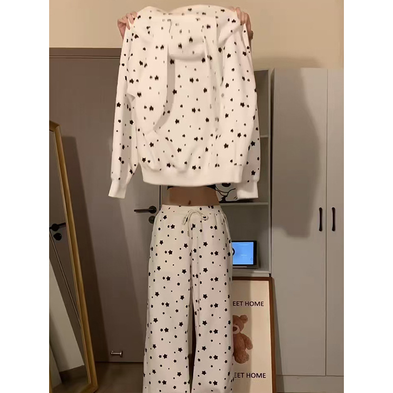 韩系设计感连帽卫衣女2025春秋慵懒风休闲外套阔腿裤可外出两件套|undefined