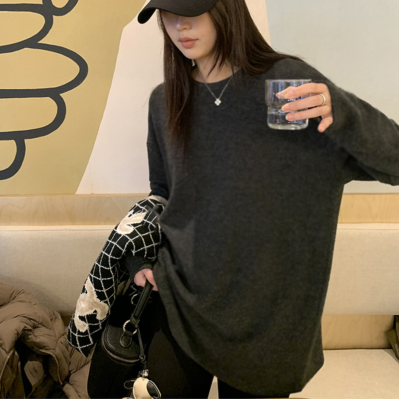 欧货大版中长款遮屁股上衣女德绒内搭加厚磨毛打底衫减龄长袖T恤|undefined