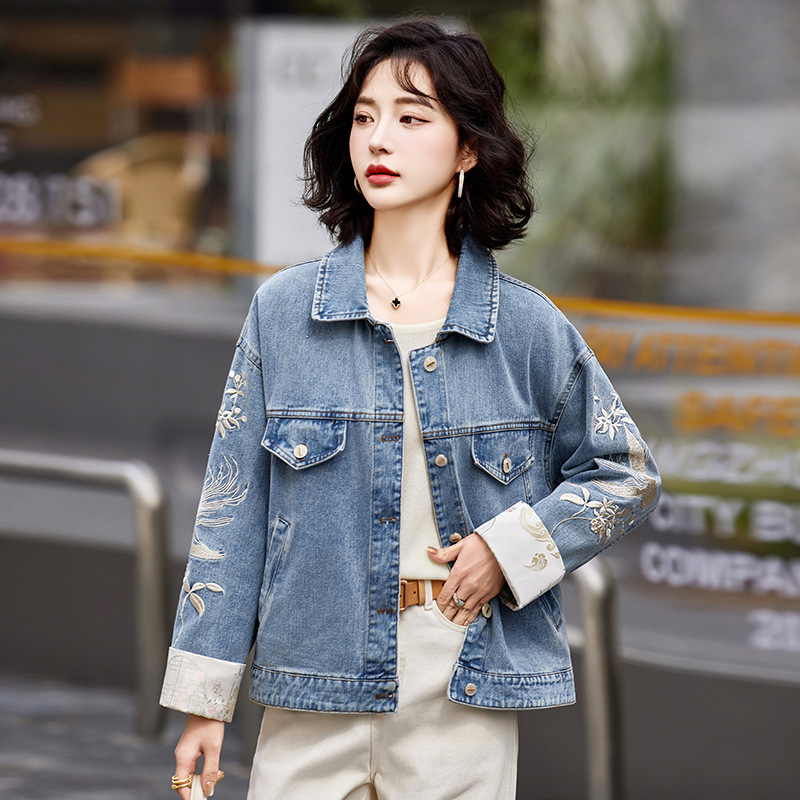 牛仔刺绣外套女春秋2025新款小个子短款百搭时尚洋气休闲夹克上衣|undefined