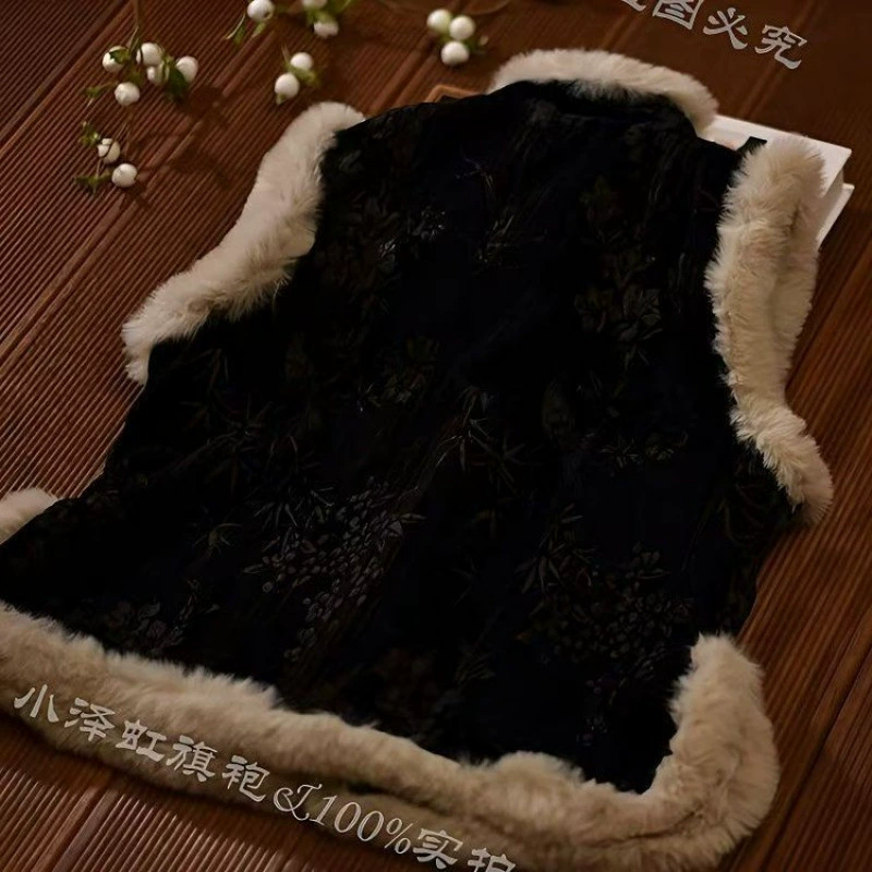 Retro cheongsam, black warm vest sleevless, jacket, Chinese style