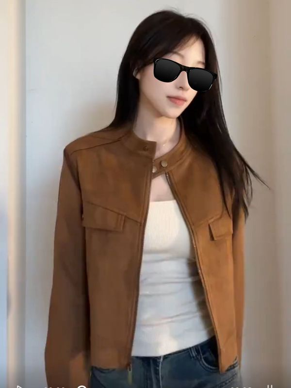 美拉德麂皮绒立领休闲夹克外套女秋季2025新款小个子长袖短款上衣|undefined