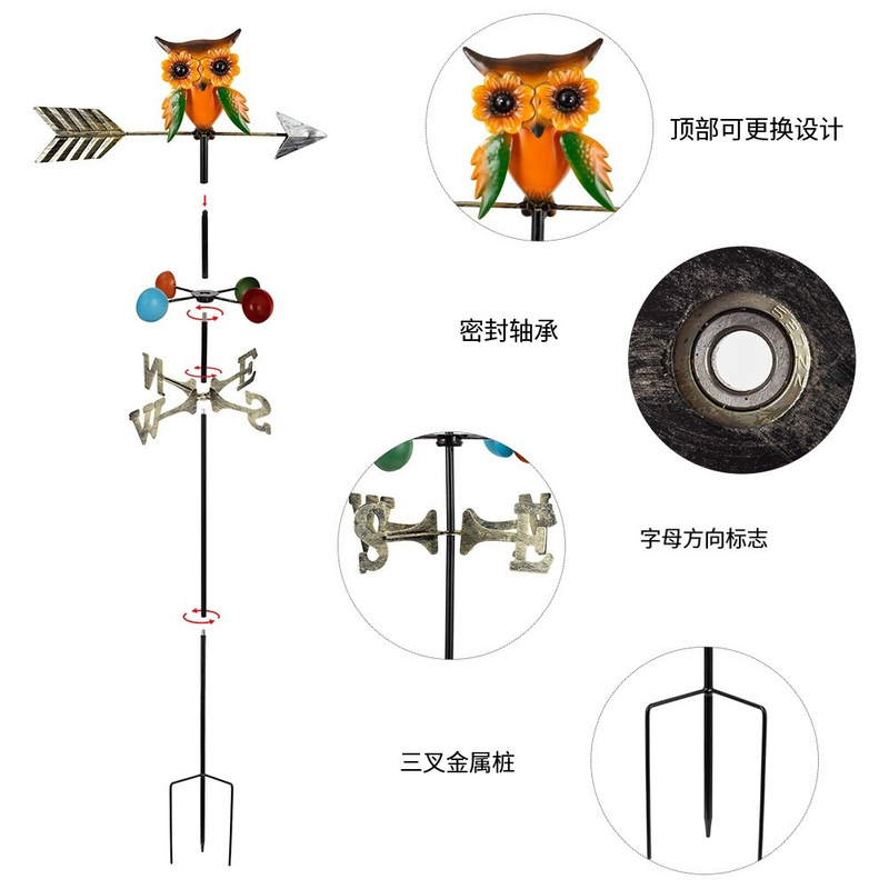 ラベル付きメタルクリエイティブフクロウ風向計屋外中庭装飾風向計庭の装飾品|undefined