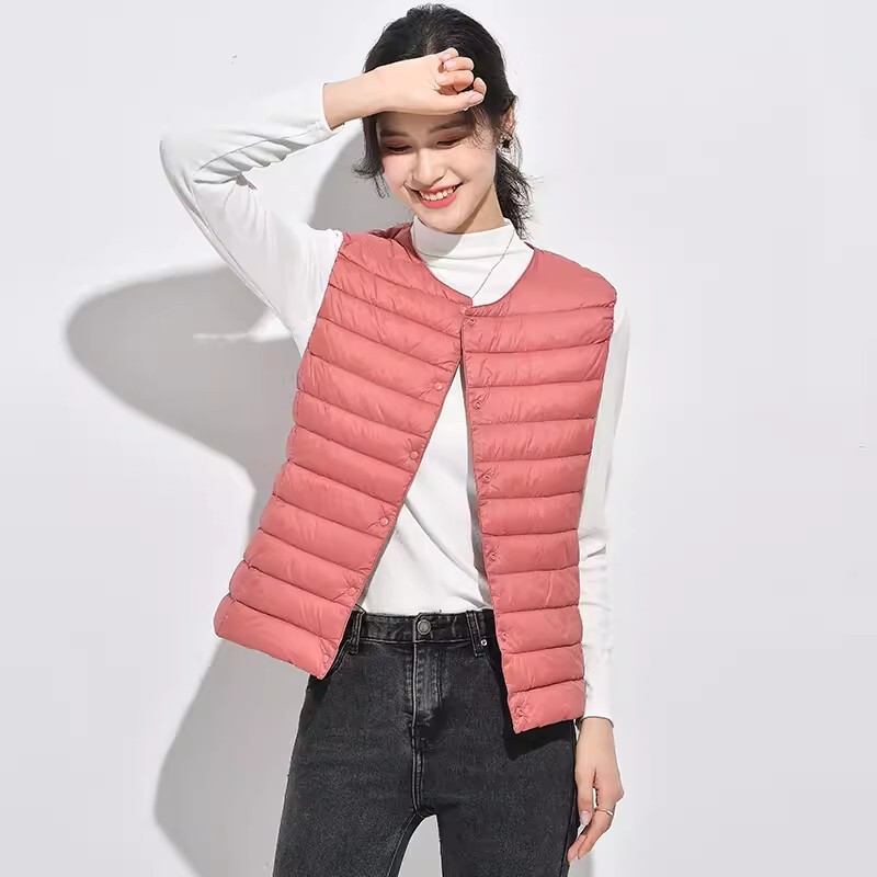 2025 Winter Pinghu down Vest for Women, Slim Fit, Plus Size, Thin Round Neck/V-Neck Waistcoat