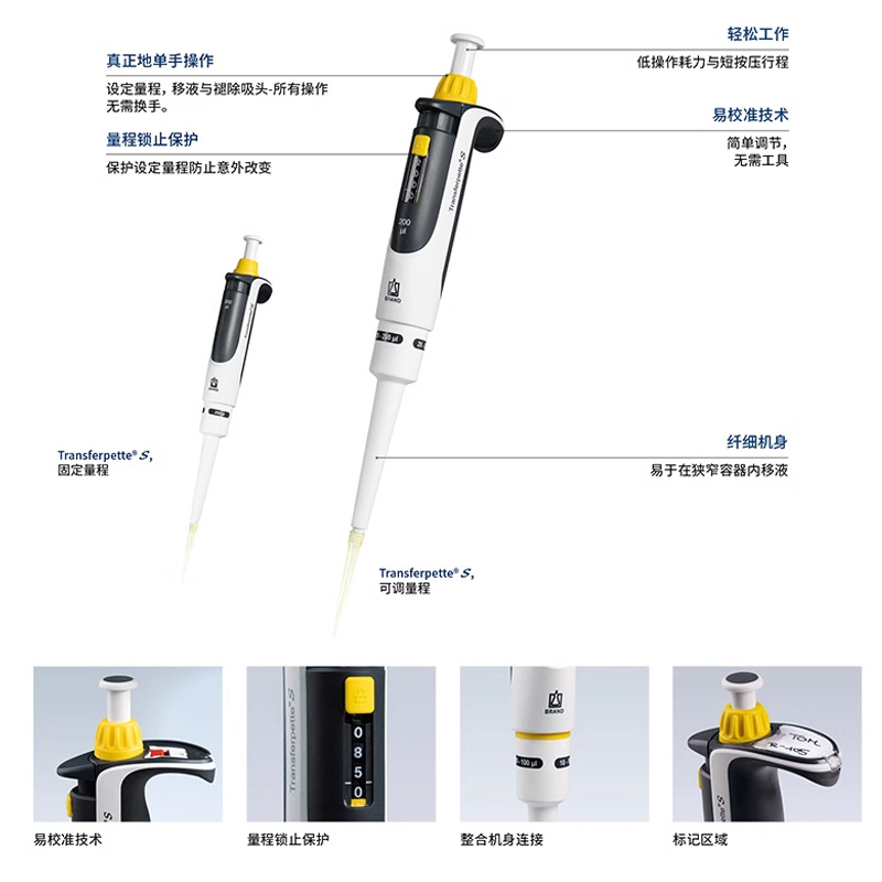 Pipeta Brand Brand Brand 510ml Pipeta Micro TransferPette-S ajustable de un solo canal Manual