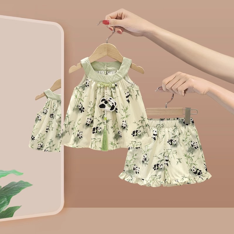 Ensemble deux pièces pour bébé fille d'été 2024, nouveau short camisole de style chinois à col suspendu_voghion.com