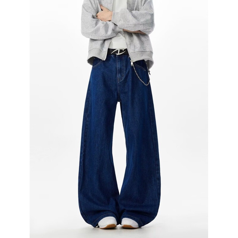 Y2K Autumn Basic Raw Denim Baggy Durable Loose Straight Casual Flared Unisex Jeans for Men and Women