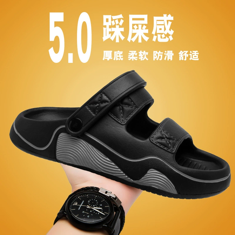 Мужские модные летние сандалии, новые дышащие, нескользящие тапочки с защитой от запаха, повседневная пляжная обувь двойного назначения для прогулок и вождения.