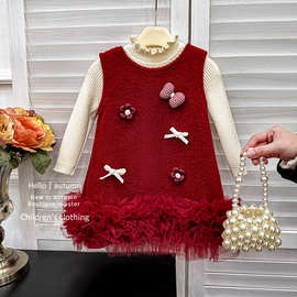 女童连衣裙秋装2025新款儿童洋气香风礼服背心套裙秋冬公主裙