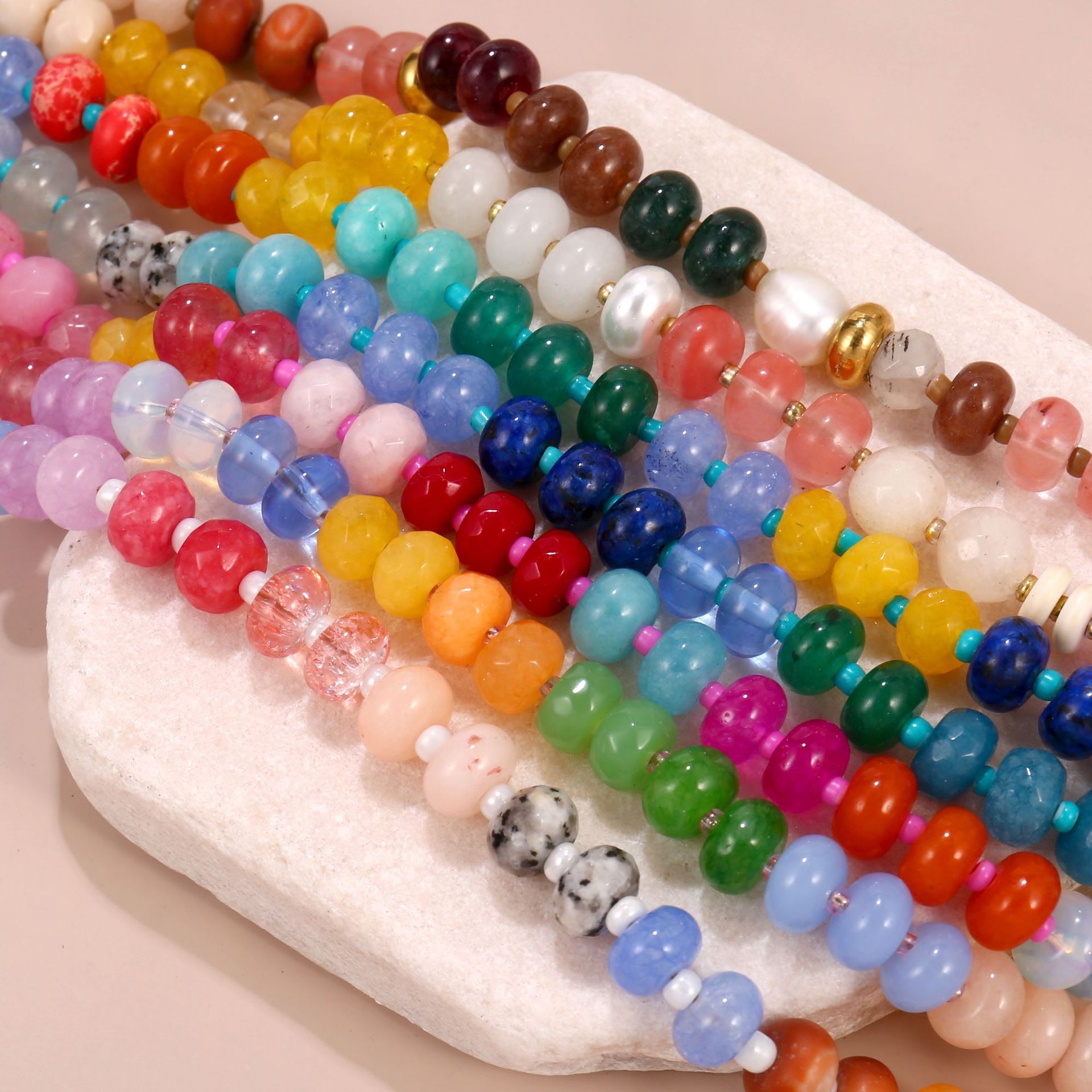 304 Stainless Steel, Natural Stone Chain Material Simple Style Round 304 Stainless Steel Natural Stone Beaded Bracelets Wholesale