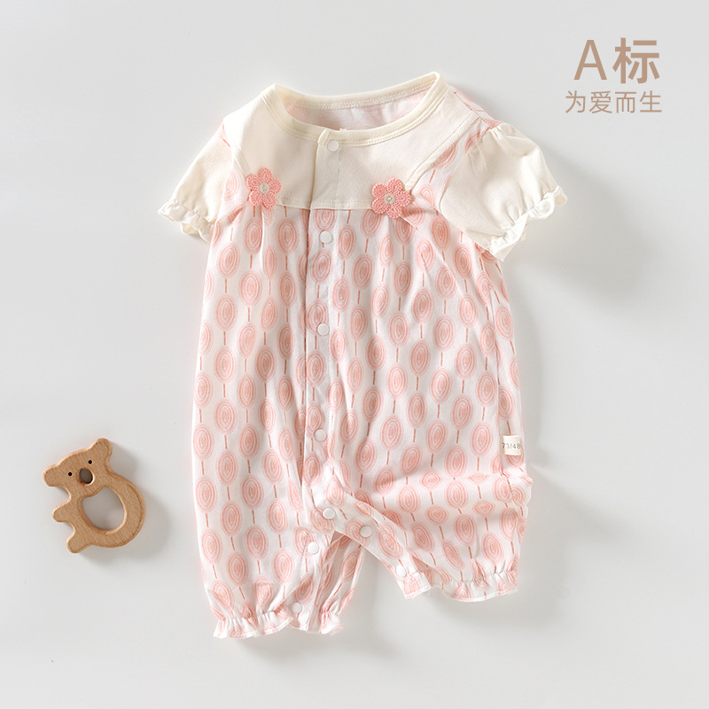 Baby Short-sleeved Jumpsuit Cute Girl Baby Summer Clothes Hayi Anyang Baby Clothes Thin Newborn Baby Climbing Clothes for Going Out