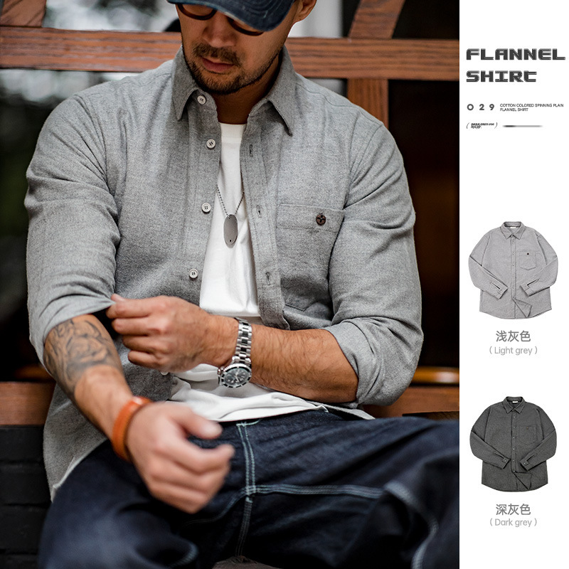 Madden Workwear American-Style Casual Flannel Shirt Gray Business Commuter Brushed Long-Sleeve Shirt for Men Spring Madden Workwear American-Style Casual Flannel Shirt Gray Business Commuter Brushed Long-Sleeve Shirt for Men Spring
