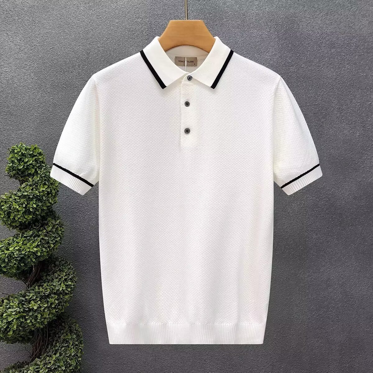 Men's Breathable Knit Polo Shirt With Contrast Collar, Casual Business Short Sleeve Top For Summer, Comfortable Loose Fit T-Shirt_viptrois.com