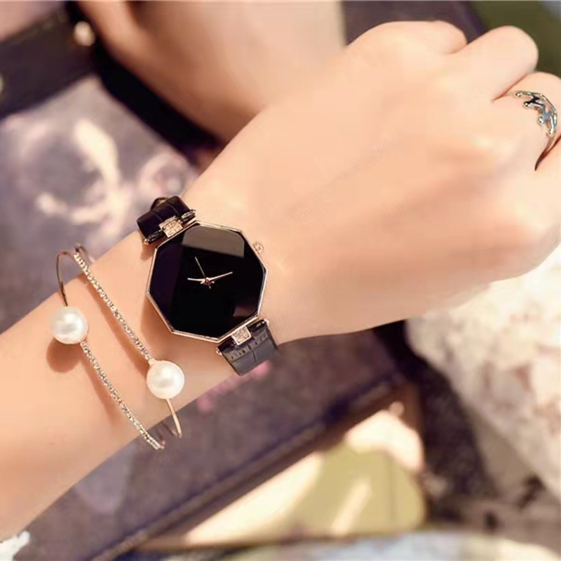 Orologio da donna alla moda in stile coreano, con cinturino per studenti, alla moda, in due pezzi, con bracciale di perle, 2 pezzi, orologio al quarzo da donna_voghion.com