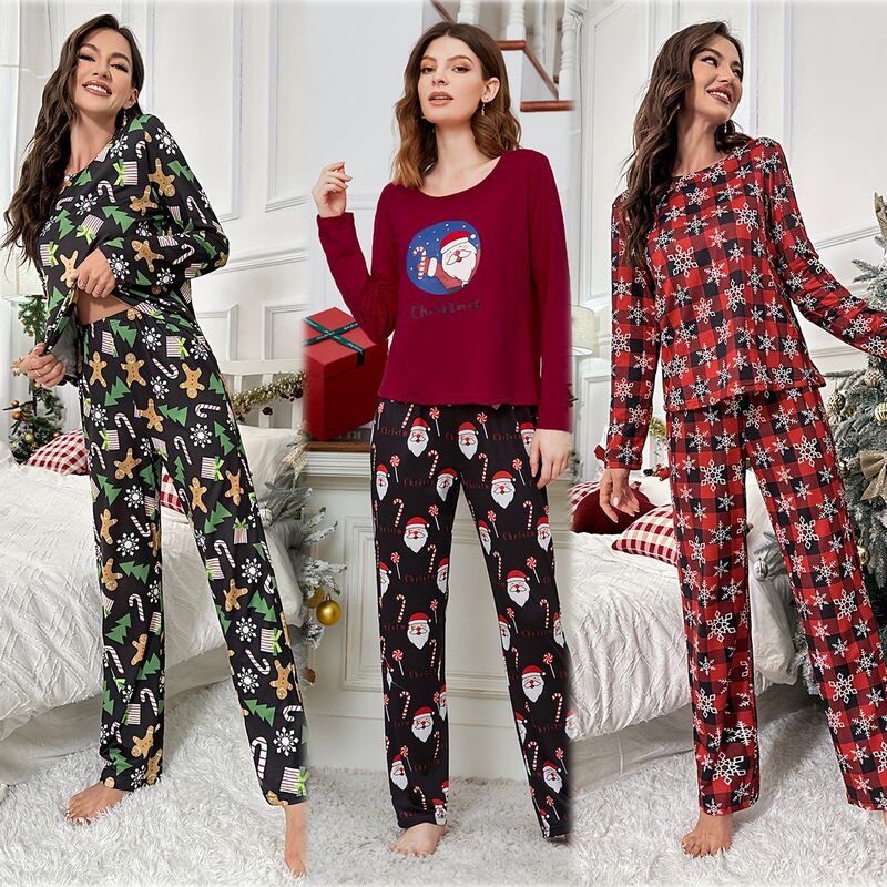New Autumn and Winter Christmas Pajamas, Foreign Trade Women's Loungewear, Milk Silk Long-Sleeve Long Pants, Cross-Border Hot-Selling Item