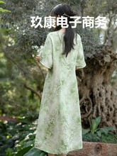 棉麻女装新款2024夏季新中式连衣裙中国风复古苎麻裙子碎花长裙