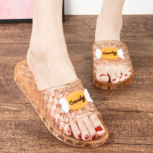 Non-slip Feet-free Princess Crystal Transparent Mid-heel Slippers for Women Bathroom Bathing Household Non-slip Thick-soled Sandals for Women