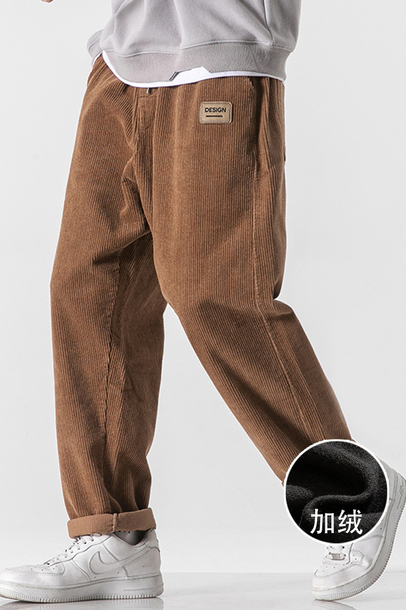 Suministro exclusivo transfronterizo | Pantalones rectos de color sólido retro americanos para hombre, pantalones deportivos de pana holgados y anchos de estilo urbano, gruesos y cálidos.