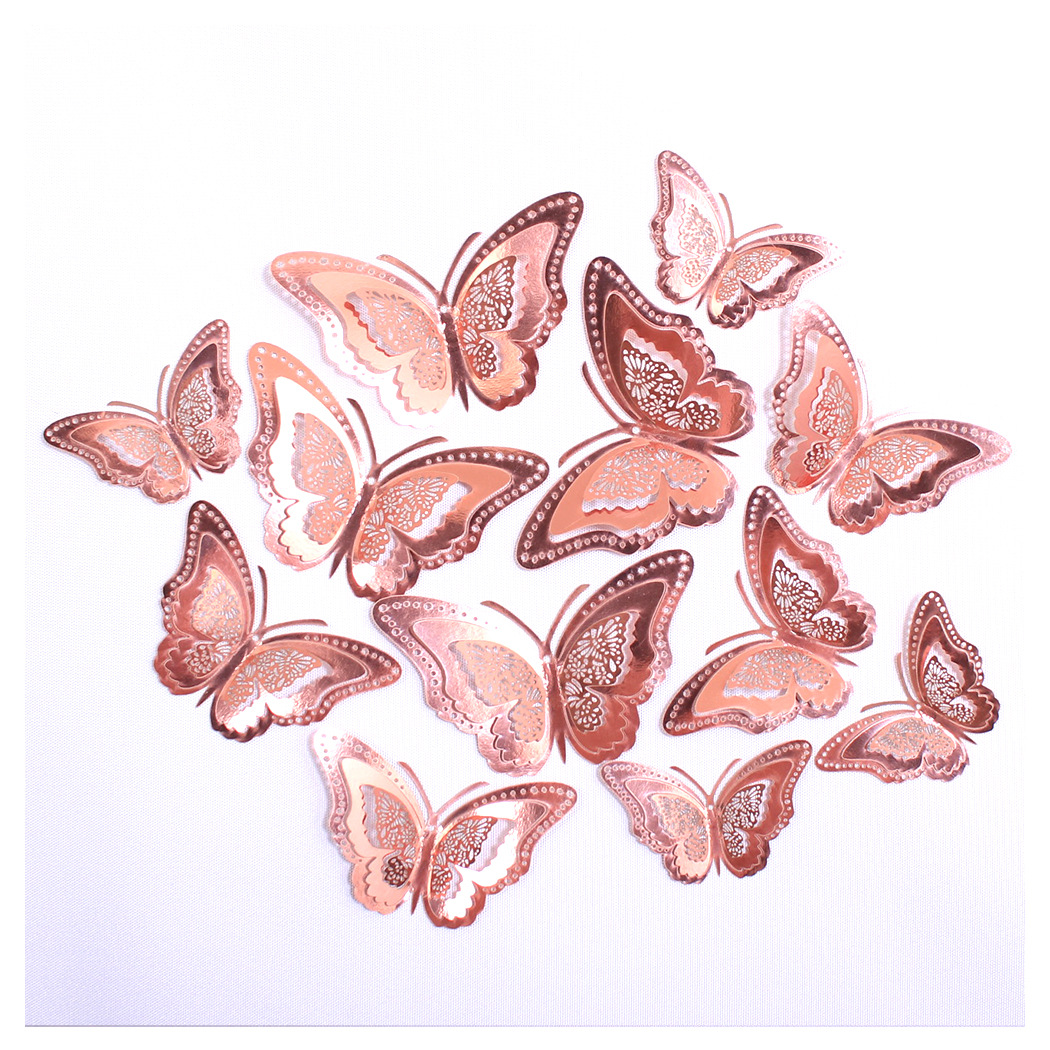Fábrica al por mayor 12 pegatinas de pared de mariposas huecas hogar festivo decoración navideña decoración mariposa tridimensional 3D