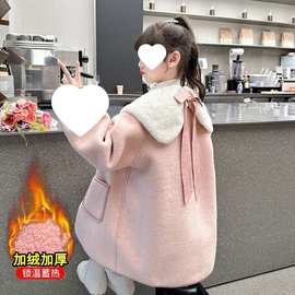 女童外套秋冬装2025新款儿童洋气冬季呢子大衣女孩加绒厚毛呢时尚