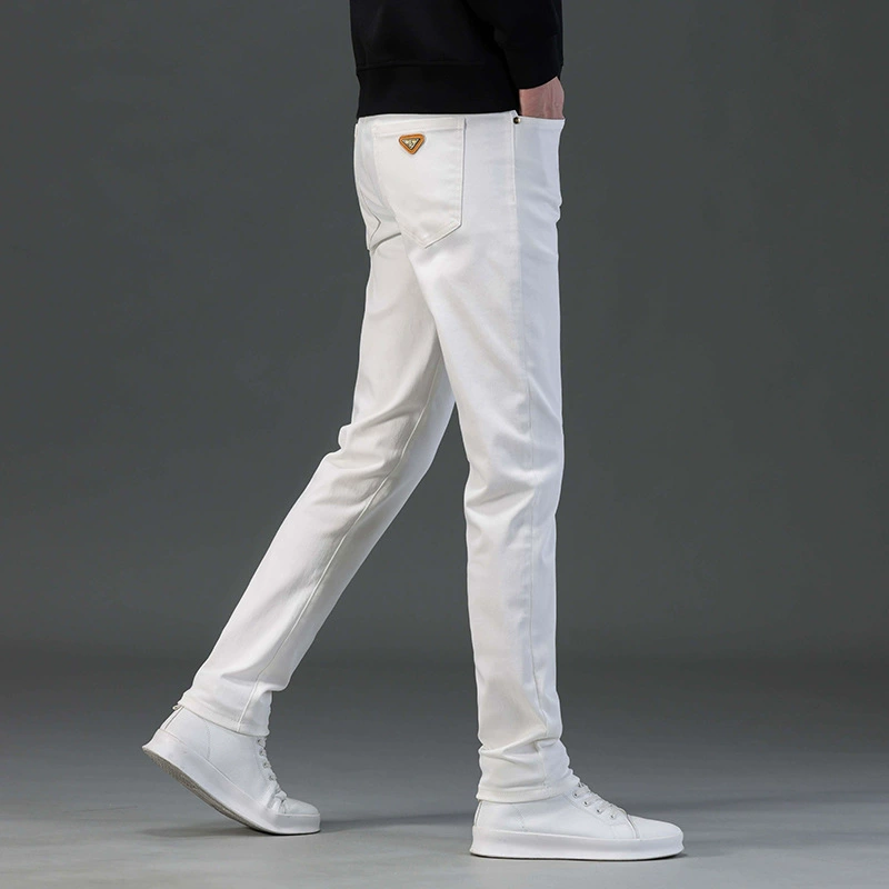Элитные мужские джинсы на все времена года, черные и белые, трансграничная европейская продукция, легкая роскошь, модные, облегающие, универсальные длинные брюки.