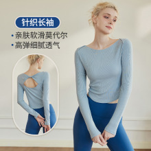 瑜伽服女秋冬新款跨境镂空美背长袖t恤跑步运动设计感健身服上衣