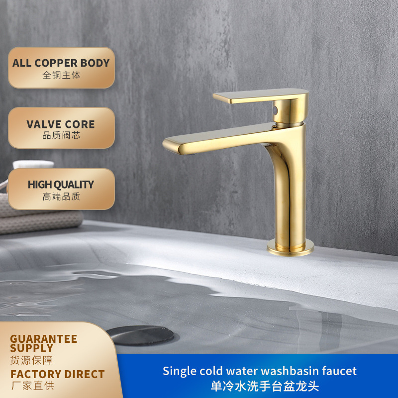 Single Cold Water Faucet for Countertop Basin, Copper Single-Handle Washbasin Faucet, Single-Hole Sink Faucet for Washbasin