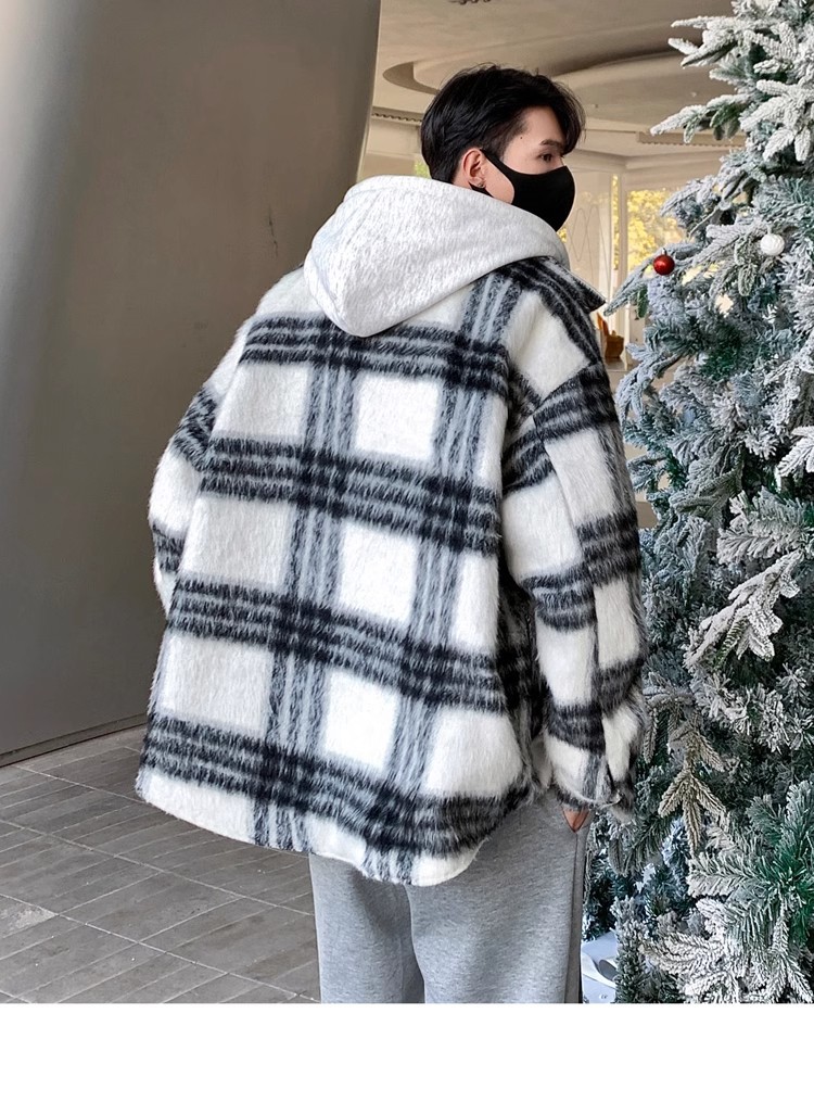 Chaqueta a cuadros de dos piezas falsa americana de moda nacional de nuevo estilo para hombre, chaqueta acolchada de algodón con capucha de lana retro gruesa y cálida para otoño e invierno