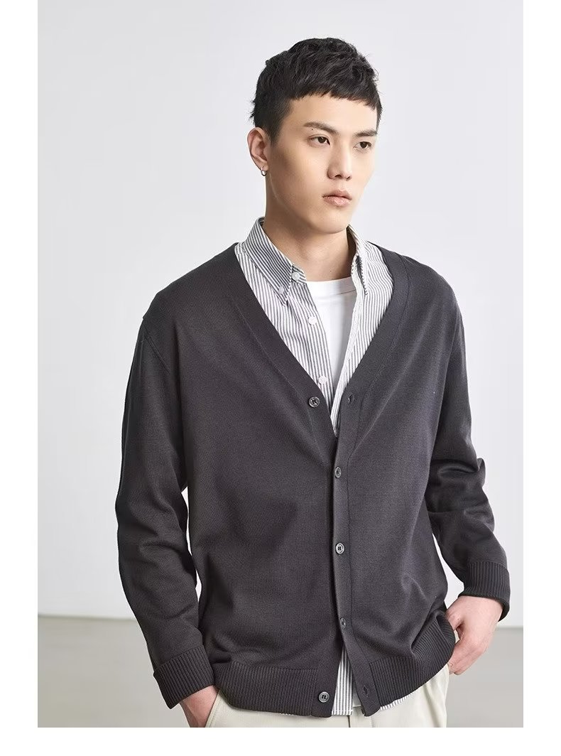 Primavera y otoño nuevo cardigán de punto chaqueta hombre cuello suéter de tamaño grande suéter base chaqueta coreana