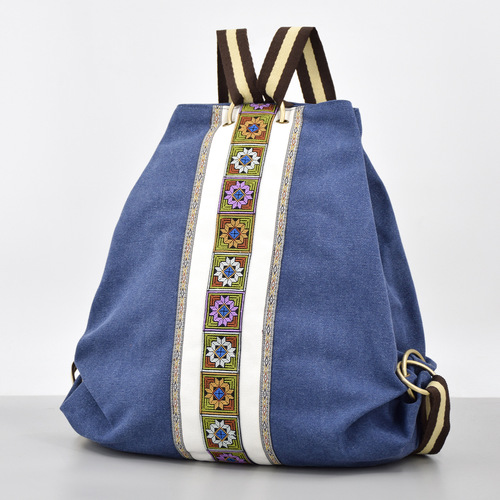 Embroidered Backpack Large Capacity Women's Canvas Backpack Casual Backpack Retro Durable Anti-Theft Travel Backpack