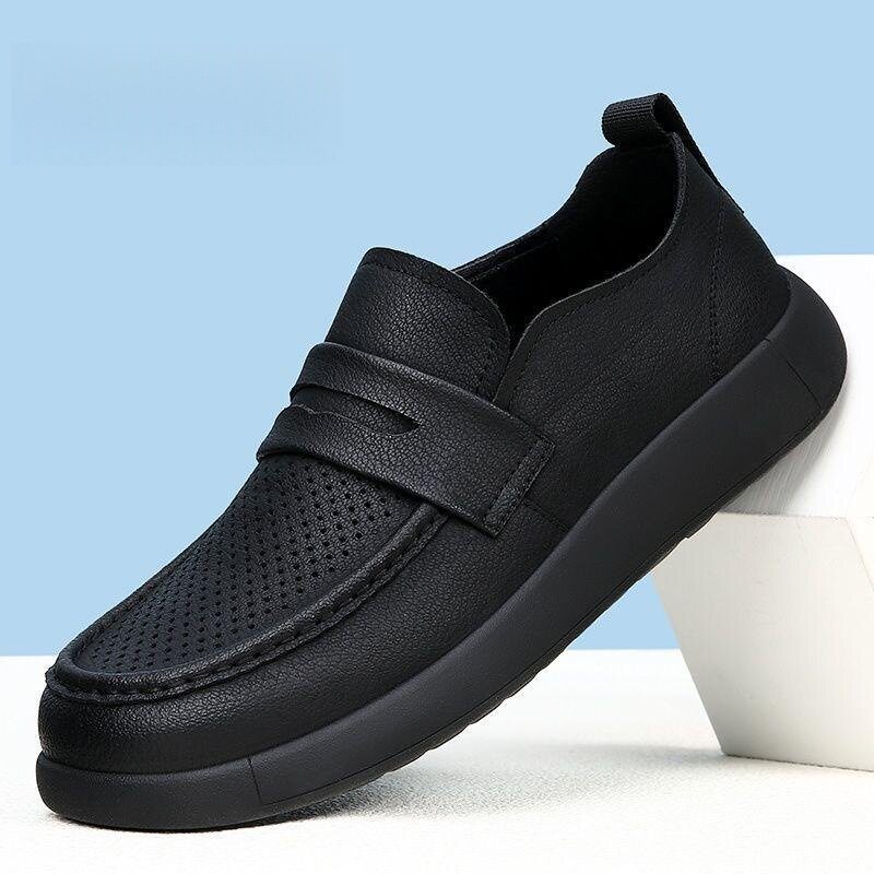 Giày lười nam mùa hè kiểu Anh, da lộn đục lỗ, đế bệt, mang êm chân — 2306 kaki rỗng, 2306 rỗng màu đen chi tiết 4