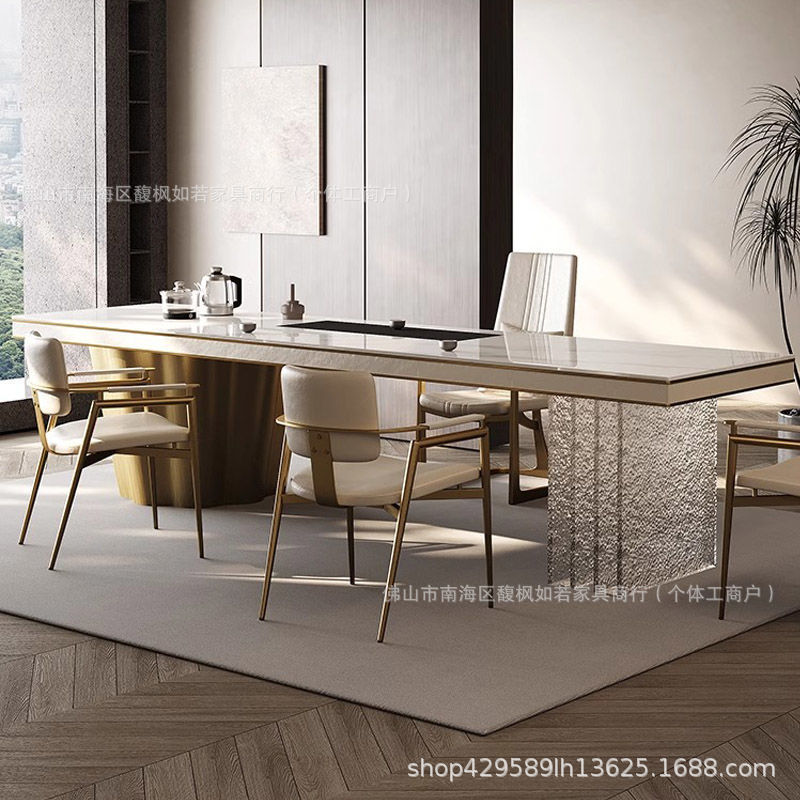 Light Luxury Slate Large Tea Table and Chair Combination Simple Modern Home High-end Tea Table Boss Office Conference Table