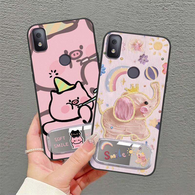 Suitable for Tcl Mobile Phone Cases, Cartoon Couple Style, Youthful Personality, Solid Color, Unisex, with Stand, Full Edge Protection, Cute and Fun