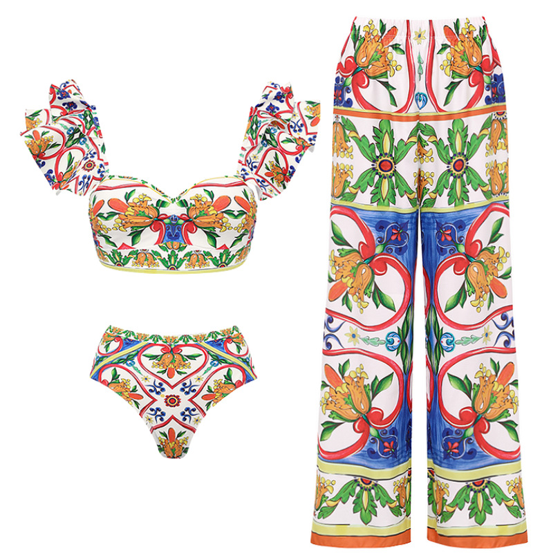 Women's Glam Retro French Style Digital Printing Asymmetrical Ruched One Piece Swimwear display picture 16